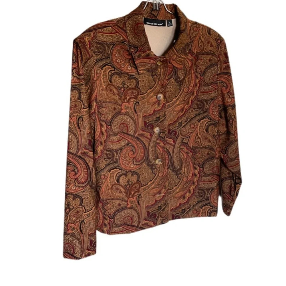 Briggs New York Paisley Print Multicolor Button Down Jacket Blouse Women’s Large